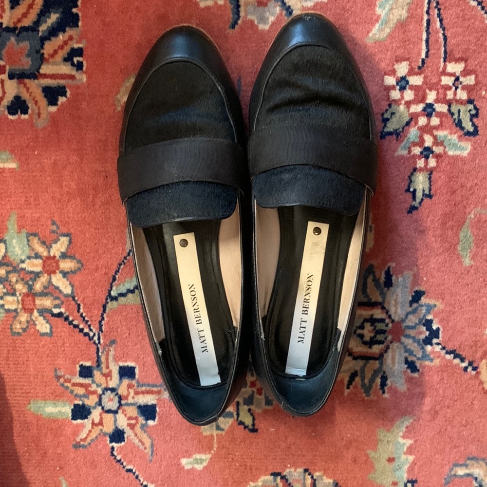 Matt Bernson leather and calf hair loafers, black, size 8